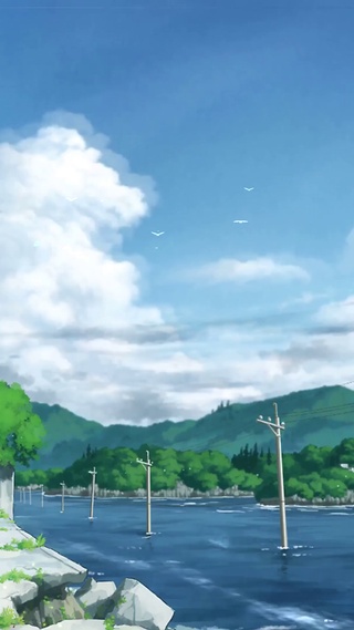 唯美蓝天白云河流无限循环