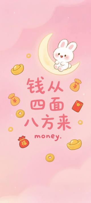 粉色卡通兔子钱从四面八方来