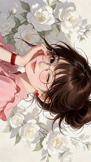 山茶花旁眨眼美少女