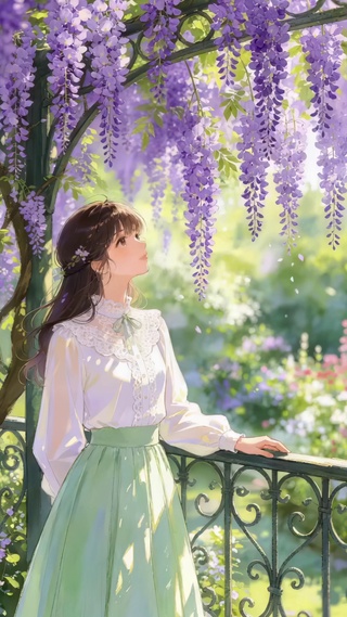 紫藤花下