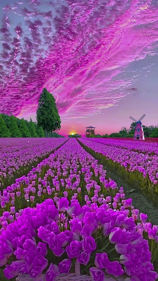 浪漫紫色郁金香花海