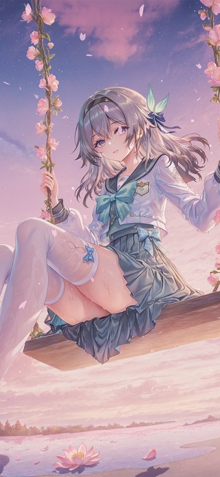 唯美樱花秋千少女