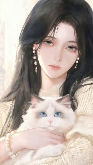 女孩与宠物猫咪