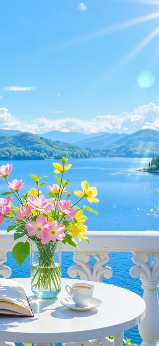 护眼远眺湖泊风景