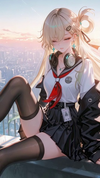 风与夕阳下的少女-琳奈