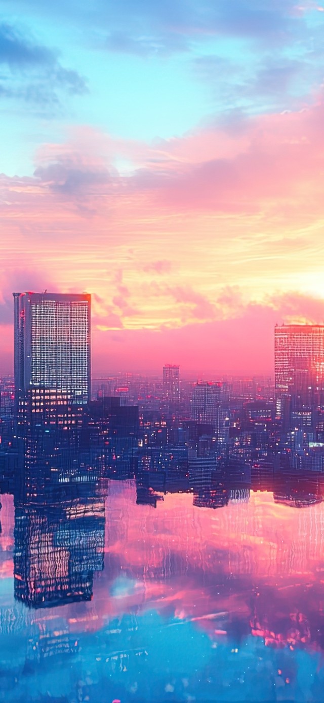 城市天际线倒影