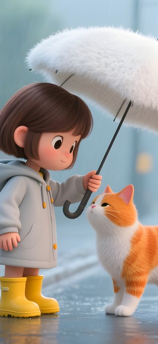 雨天女孩和猫咪