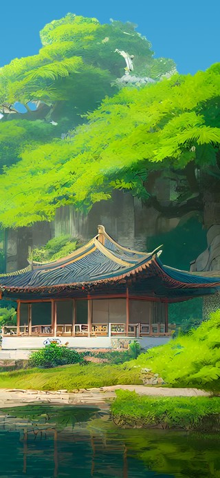 唯美西湖边凉亭美景