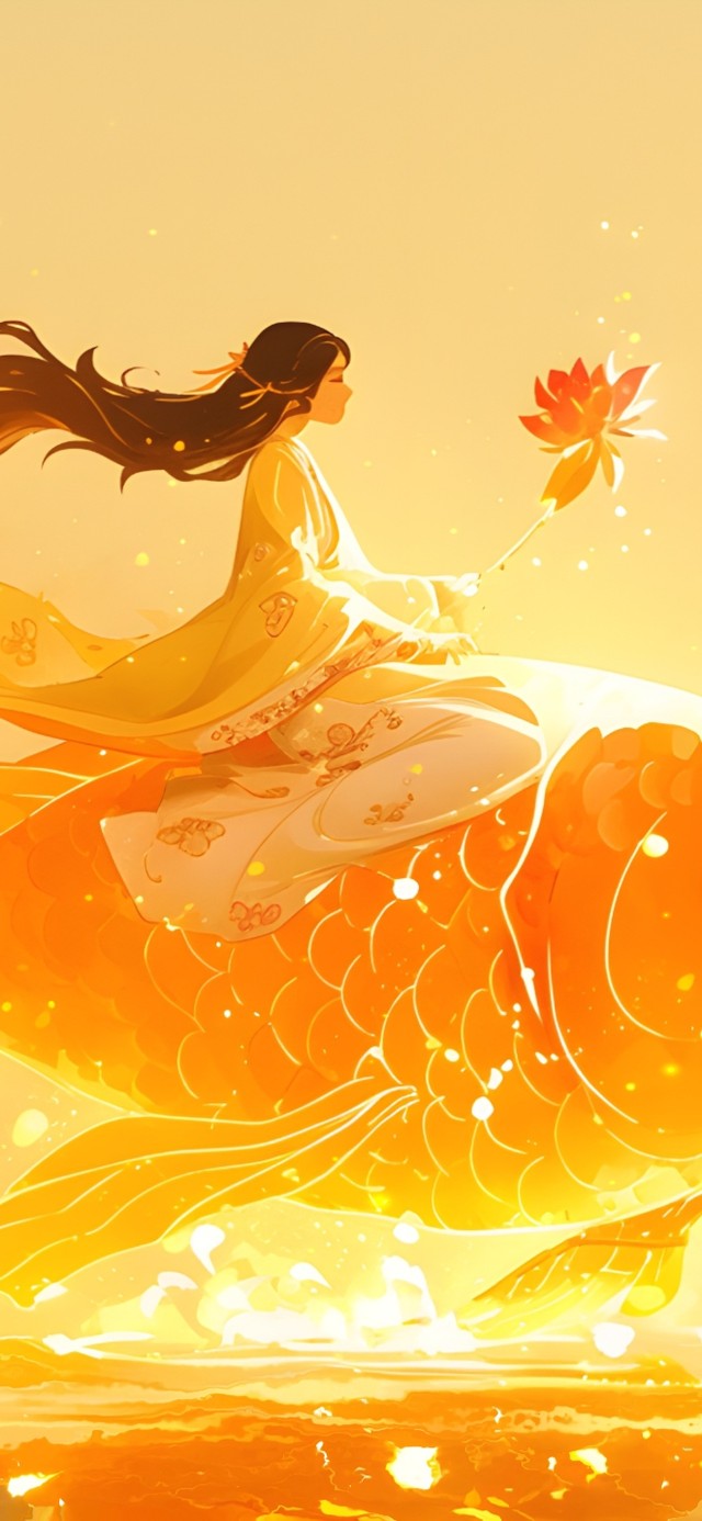 锦鲤背上的女孩