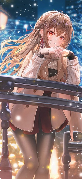 唯美雪中街道少女