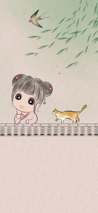可爱古风少女与猫