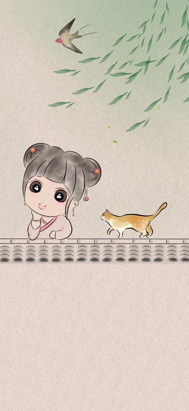 可爱古风少女与猫