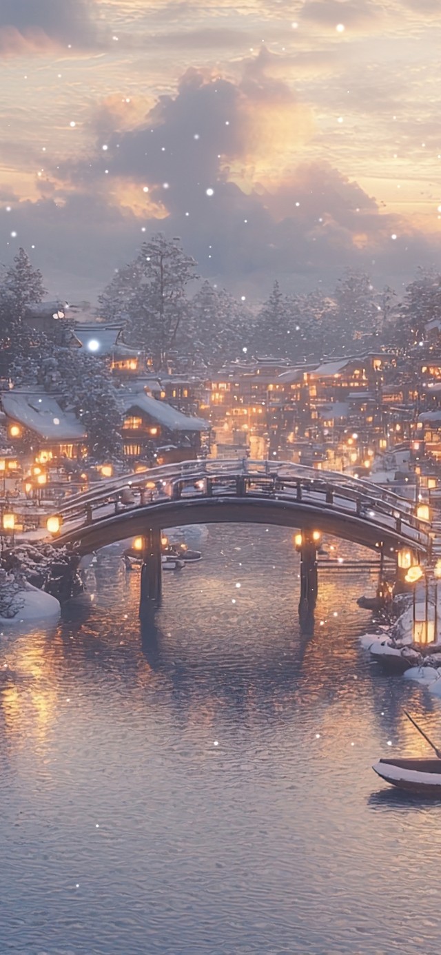 灯火阑珊冬日水乡古镇