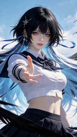 黑翼蓝发JK二次元美少女