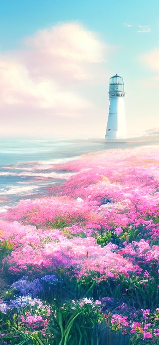 灯塔.海浪.花