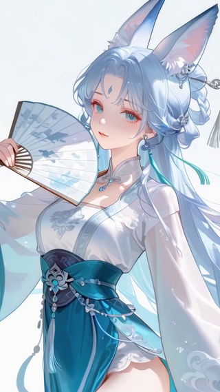古风蓝发狐耳美少女