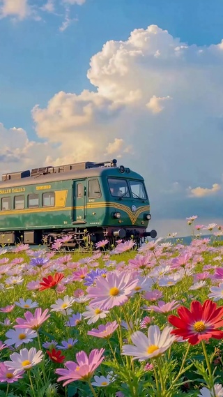 格桑花海中的绿皮火车