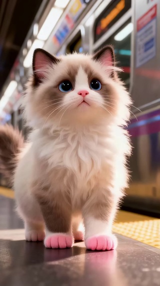 地铁站的小奶猫