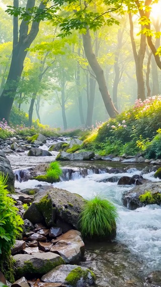 幽静护眼绿林溪流