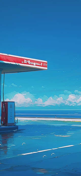 海边加油站AI插画
