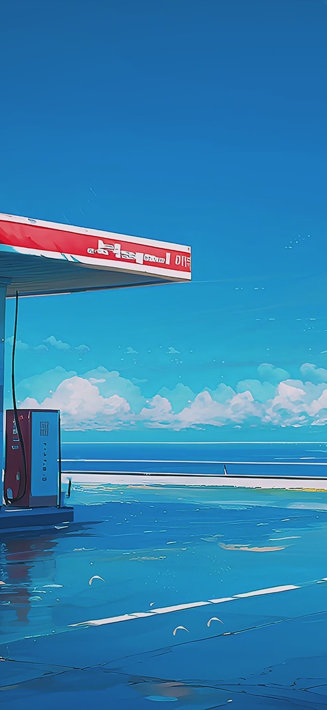 海边加油站AI插画