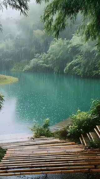 雨天竹林带鱼屏