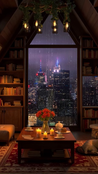 夜晚城市玻璃雨