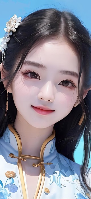 4K蓝天白云下治愈笑容的少女