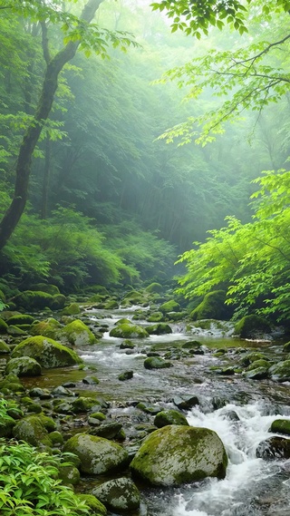 幽静护眼绿林溪流 