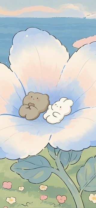勿忘我花中躺平赏天的萌宝