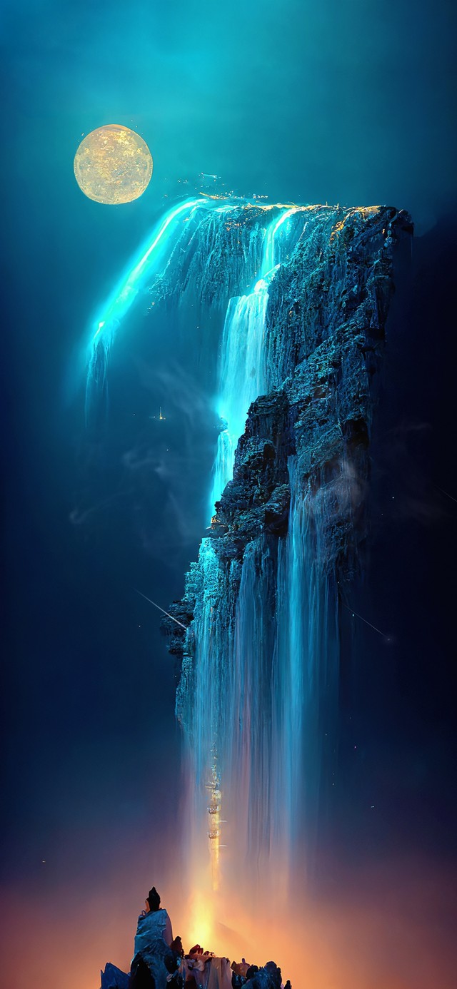 月下瀑布