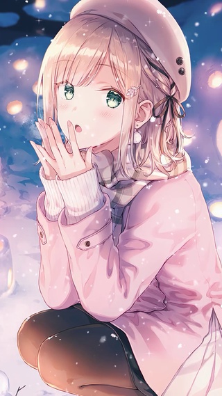 雪中灯火少女