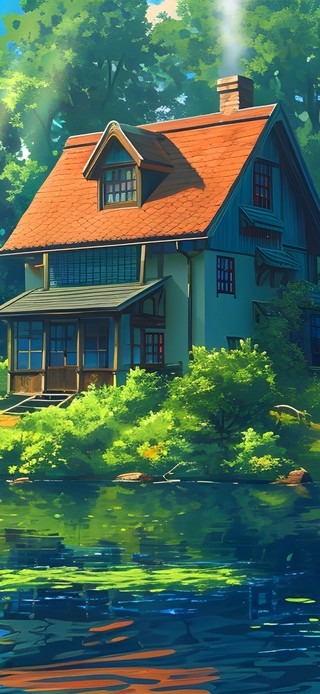 绿林治愈湖中小屋