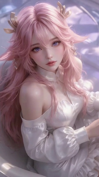 粉发窗边阅读少女八重神子
