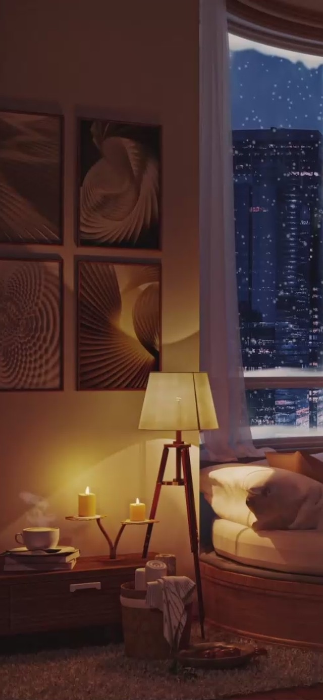 城市雪天温馨房间