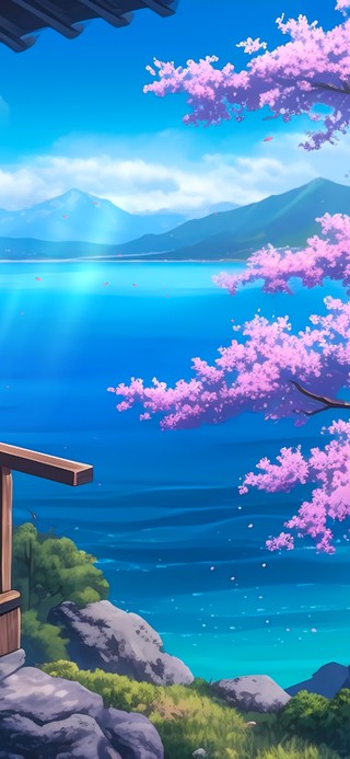 唯美樱花湖景