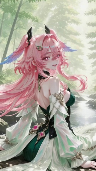 林间溪边女孩莉奈娅