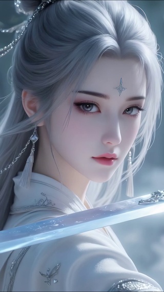古风白发持剑少女