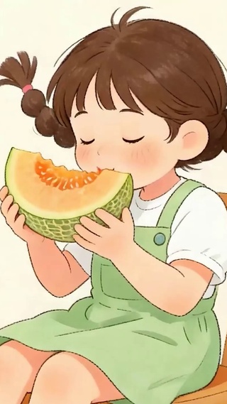 吃哈密瓜女孩