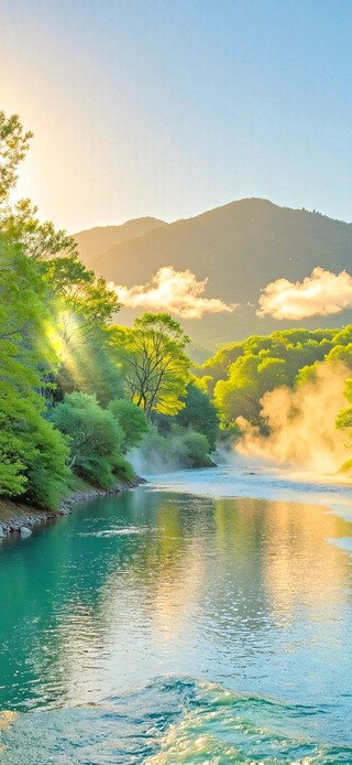 护眼清晨河流风景