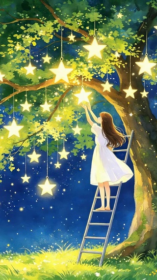 梦幻星空树摘星女孩