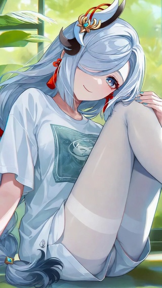 清新绿植窗边的美少女申鹤
