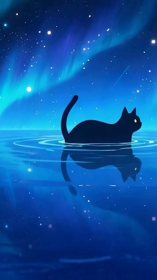 夜景游水猫咪