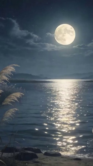 夜景树木河流
