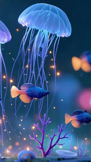 梦幻深海发光水母