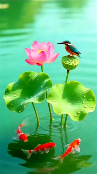 荷塘锦鲤