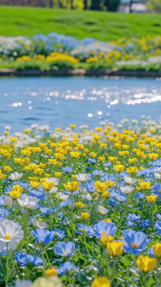 护眼湖畔缤纷花田