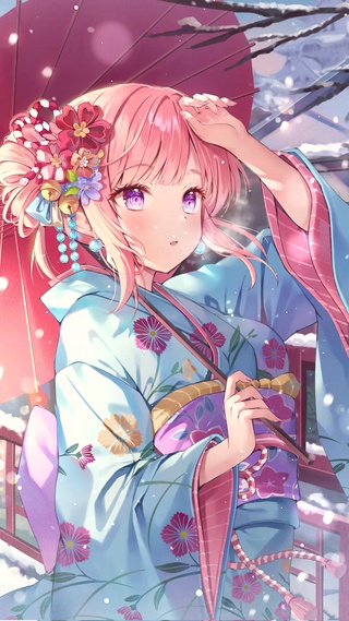 冬日撑伞少女