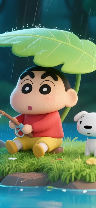 可爱雨夜垂钓小新