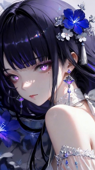 蓝紫花海紫发二次元美少女